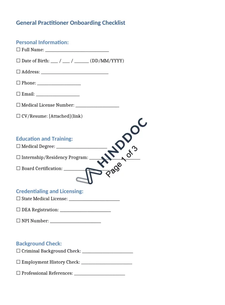 Preview_General Practitioner Onboarding Checklist for Human Resources_3