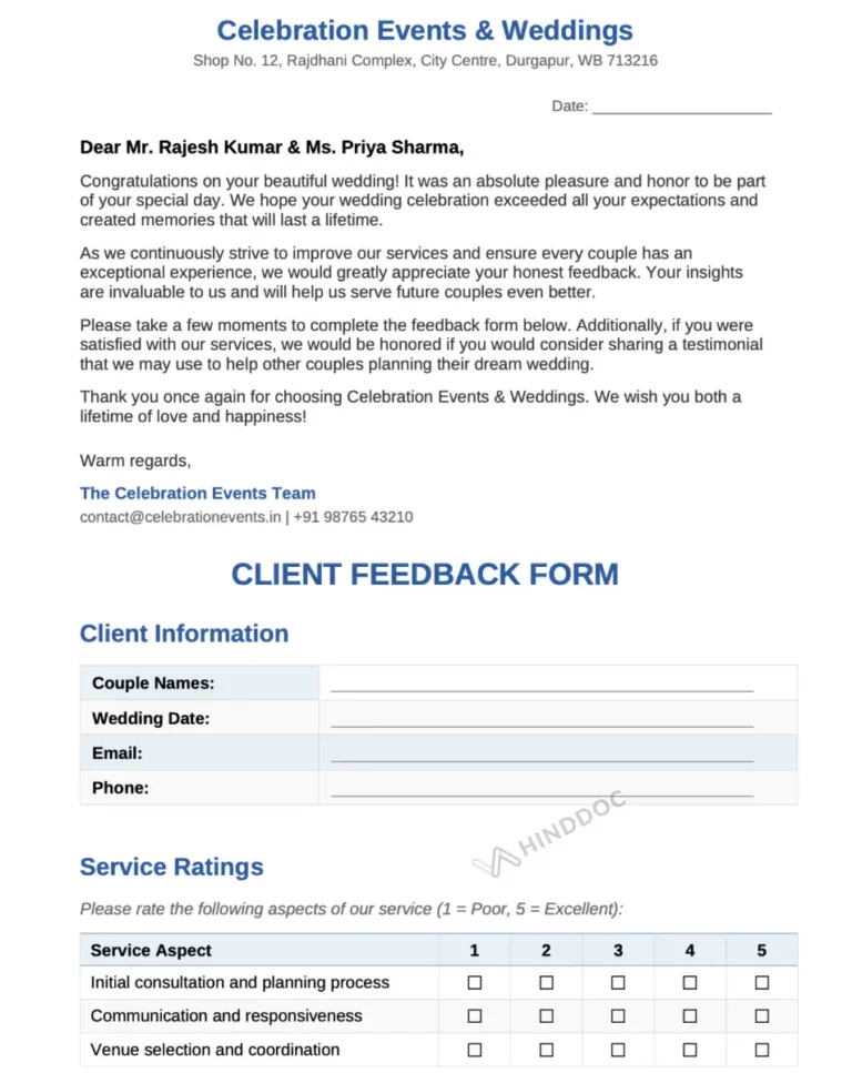 3. Post Wedding Feedback Form