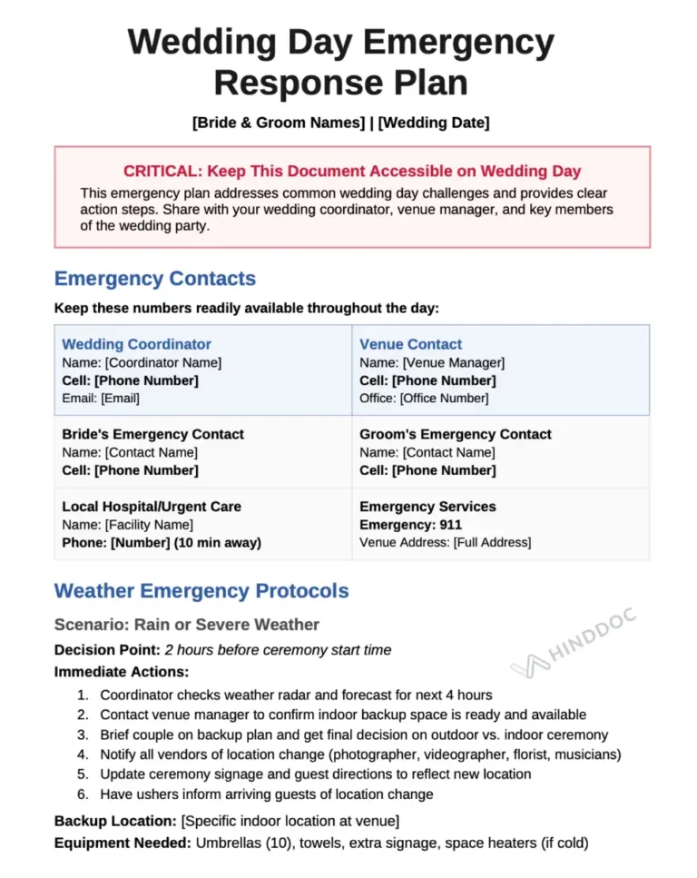 5. Wedding Day Emergency Response Plan