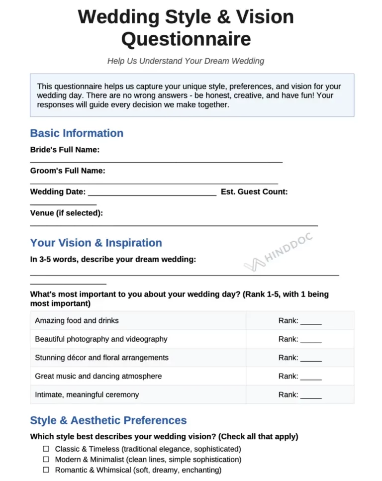 7. Wedding Style & Vision Questionnaire